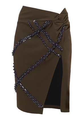 DES_PHEMMES Fresco Wool Sarong Skirt With Net Embroidery - Moda Operandi