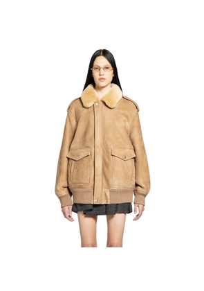 Suede Bomber with Shearling Collar