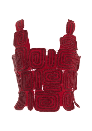 Cult Gaia Reia Beaded Woven Wool-Blend Top - Moda Operandi