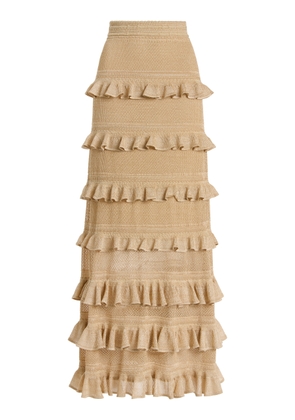 Zimmermann Hypnotic Ruffled Metallic Lace Midi Skirt - Moda Operandi