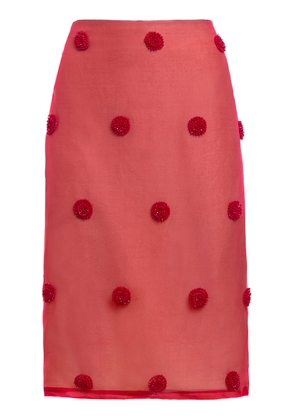 DES_PHEMMES Beaded Silk-Chiffon Midi Skirt - Moda Operandi