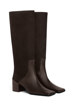 ALAÏA Square Nubuck and Leather Knee Boots - Moda Operandi