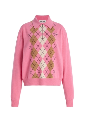 Miu Miu Argyle Cashmere Polo Sweater - Moda Operandi