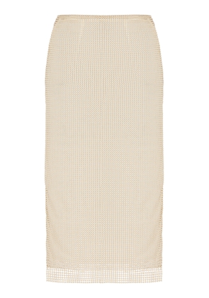 Prada Pearl-Embroidered Mesh Midi Skirt - Moda Operandi