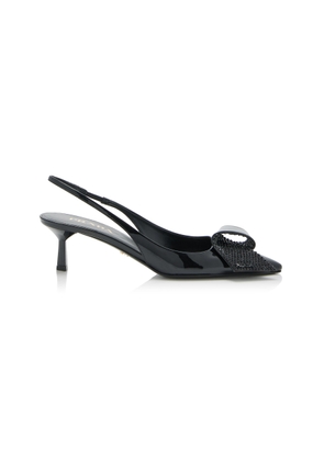 Prada Crystal-Embellished Patent Leather Slingback Pumps - Moda Operandi