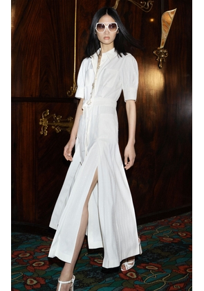 Elie Saab Pinstriped Crepe Midi Shirt Dress - Moda Operandi