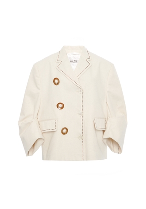 Miu Miu Embroidered Puffed-Sleeve Cady Jacket - Moda Operandi