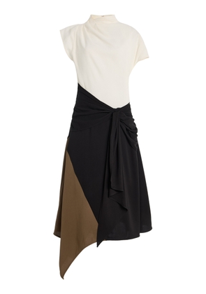 STAUD Davina Colorblock Draped Crepe Midi Dress - Moda Operandi