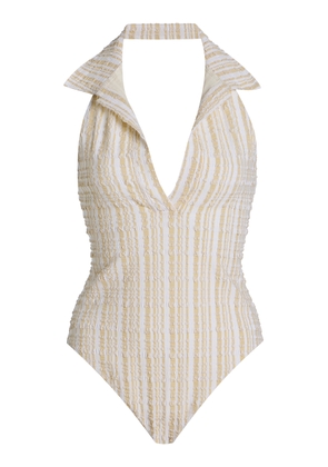 Lisa Marie Fernandez Polo Seersucker One-Piece Swimsuit - Moda Operandi
