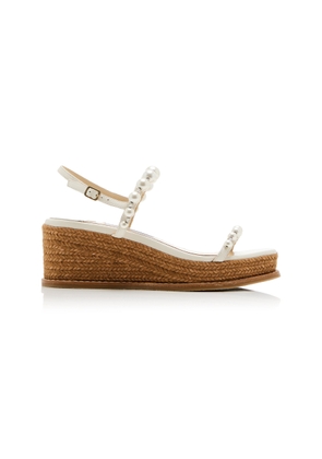 Jimmy Choo Amatuus Pearl-Embellished Leather Wedge Sandals - Moda Operandi
