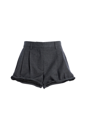 Prada Pleated Grisaille-Wool Shorts - Moda Operandi