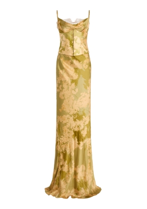 De La Vali Cleodora Corseted Silk-Blend Satin Maxi Dress - Moda Operandi