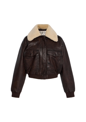 Sea Lenoir Shearling-Trimmed Leather Cropped Bomber Jacket - Moda Operandi