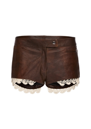 Magda Butrym Lace-Trimmed Leather Shorts - Moda Operandi