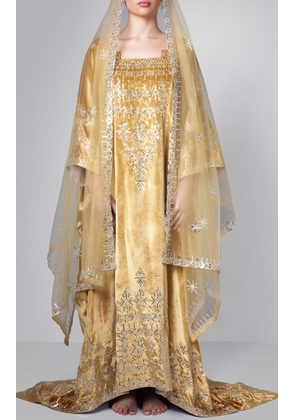 Bthaina Metallic Embroidered Velvet Caftan - Moda Operandi