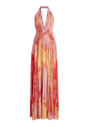 Zuhair Murad Belted Floral Plisse Maxi Dress - Moda Operandi