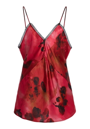 Victoria Beckham Printed Lace-Trimmed Satin Top - Moda Operandi