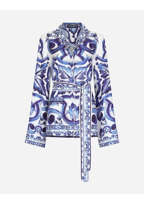Dolce & Gabbana Majolica-print Twill Pajama Shirt - Woman Shirts And Tops Blue Silk 36