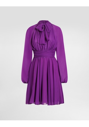 Dolce & Gabbana Chiffon Dress With Draping - Woman Dresses Purple Silk 36