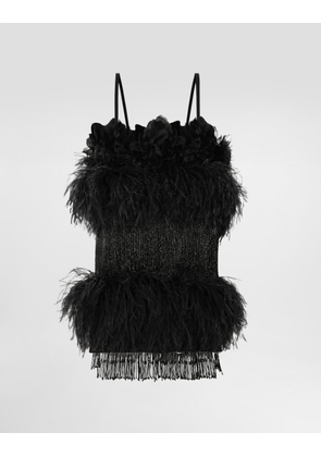Dolce & Gabbana Satin Dress With Feathers - Woman Dresses Black 44