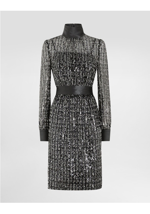 Dolce & Gabbana Midi Dress With Vertical Sequin Stripe Embroidery - Woman Dresses Black 48