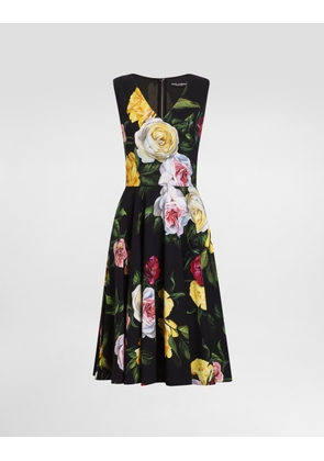 Dolce & Gabbana Peony And Rose-print Cady Calf-length Dress With Circle Skirt - Woman Dresses Print 46