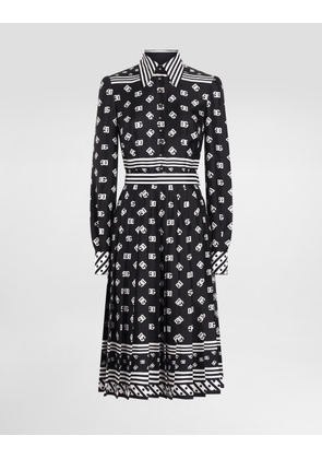 Dolce & Gabbana Twill Calf-length Shirt Dress With All-over Dg Logo Scarf Print - Woman Dresses Black 38