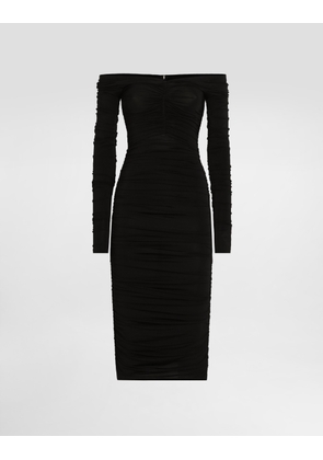 Dolce & Gabbana Organzine Draped Calf-length Dress - Woman Dresses Black 46