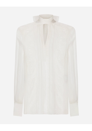 Dolce & Gabbana Chiffon And Lace Pussy-bow Blouse - Woman Shirts And Tops White Silk 46
