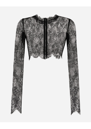 Dolce & Gabbana Long-sleeved Chantilly Lace Crop Top - Woman Shirts And Tops Black Lace 48