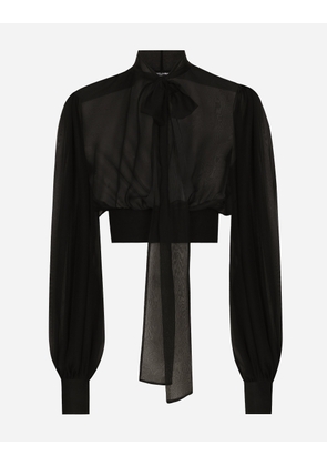 Dolce & Gabbana Short Silk Chiffon Pussy-bow Blouse - Woman Shirts And Tops Black Silk 42