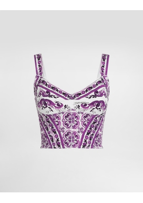 Dolce & Gabbana Majolica-print Charmeuse Bustier Top - Woman Shirts And Tops Multicolor Silk 42
