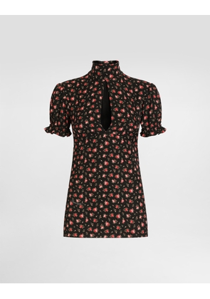 Dolce & Gabbana Small Rose-print Charmeuse Top - Woman Shirts And Tops Multicolor 38