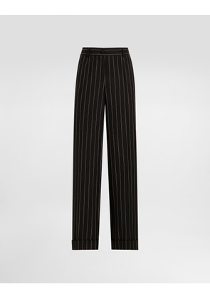 Dolce & Gabbana Straight-leg Pinstripe Wool Pants With Turn-ups - Woman Pants And Shorts Multicolor 46