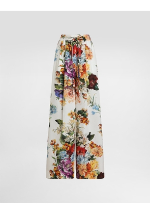Dolce & Gabbana Flower Bouquet-print Poplin Trousers - Woman Pants And Shorts Print 44