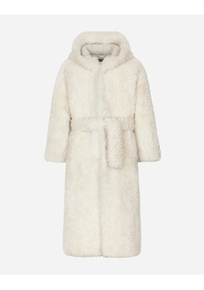 Dolce & Gabbana Shearling Coat With Hood - Man Coats And Jackets White Leather 50