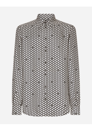 Dolce & Gabbana Silk Martini-fit Shirt With Dg Print - Man Shirts Multicolor 40