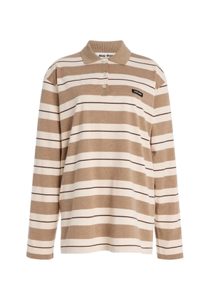 Miu Miu Striped Cotton Polo Top - Moda Operandi