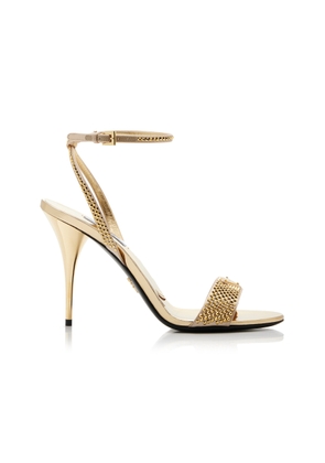 Prada Crystal-Embellished Metallic Leather Sandals - Moda Operandi