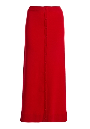 Victoria Beckham Button Front Merino Wool Blend Midi Skirt - Moda Operandi