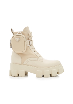 Prada Monolith Leather and Nylon Combat Boots - Moda Operandi