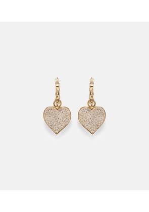 Sydney Evan 14kt gold scalloped heart charm hoop earrings with diamonds