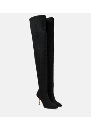 Balmain Moneta monogram mesh over-the-knee boots