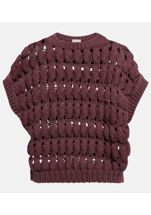 Brunello Cucinelli Open-work cotton-blend top