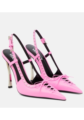 Versace Laced leather slingback pumps
