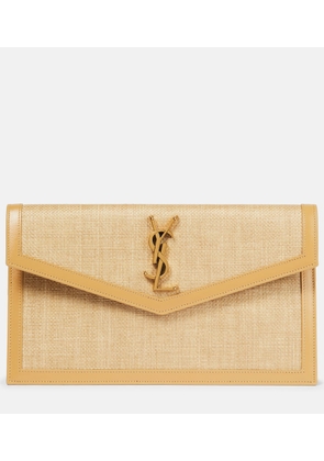 Saint Laurent Uptown leather-trimmed raffia clutch