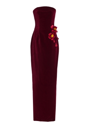 Oscar de la Renta Floral-Appliquéd Velvet Gown - Moda Operandi