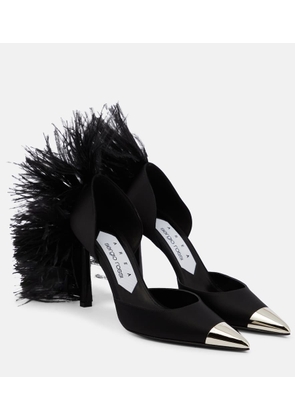 Area x Sergio Rossi Amazona feather-trimmed denim pumps