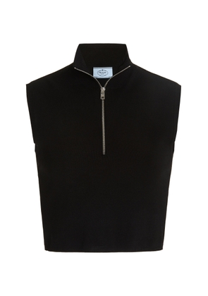 Prada Logo-Detailed Ribbed Jersey Turtleneck Crop Top - Moda Operandi