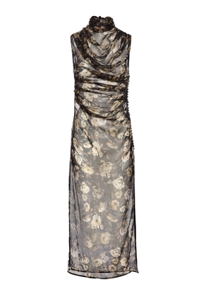 Magda Butrym Draped Floral Lamé Silk Midi Dress - Moda Operandi